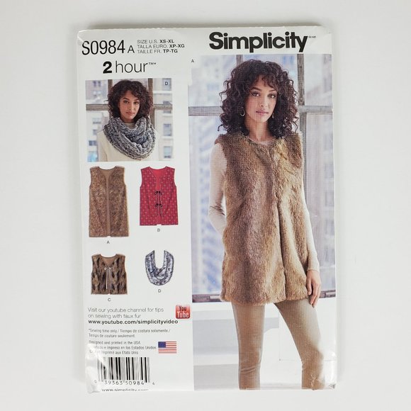 Simplicity Other - Simplicity 2 Hour Misses' Lined Vest Scarf Pattern